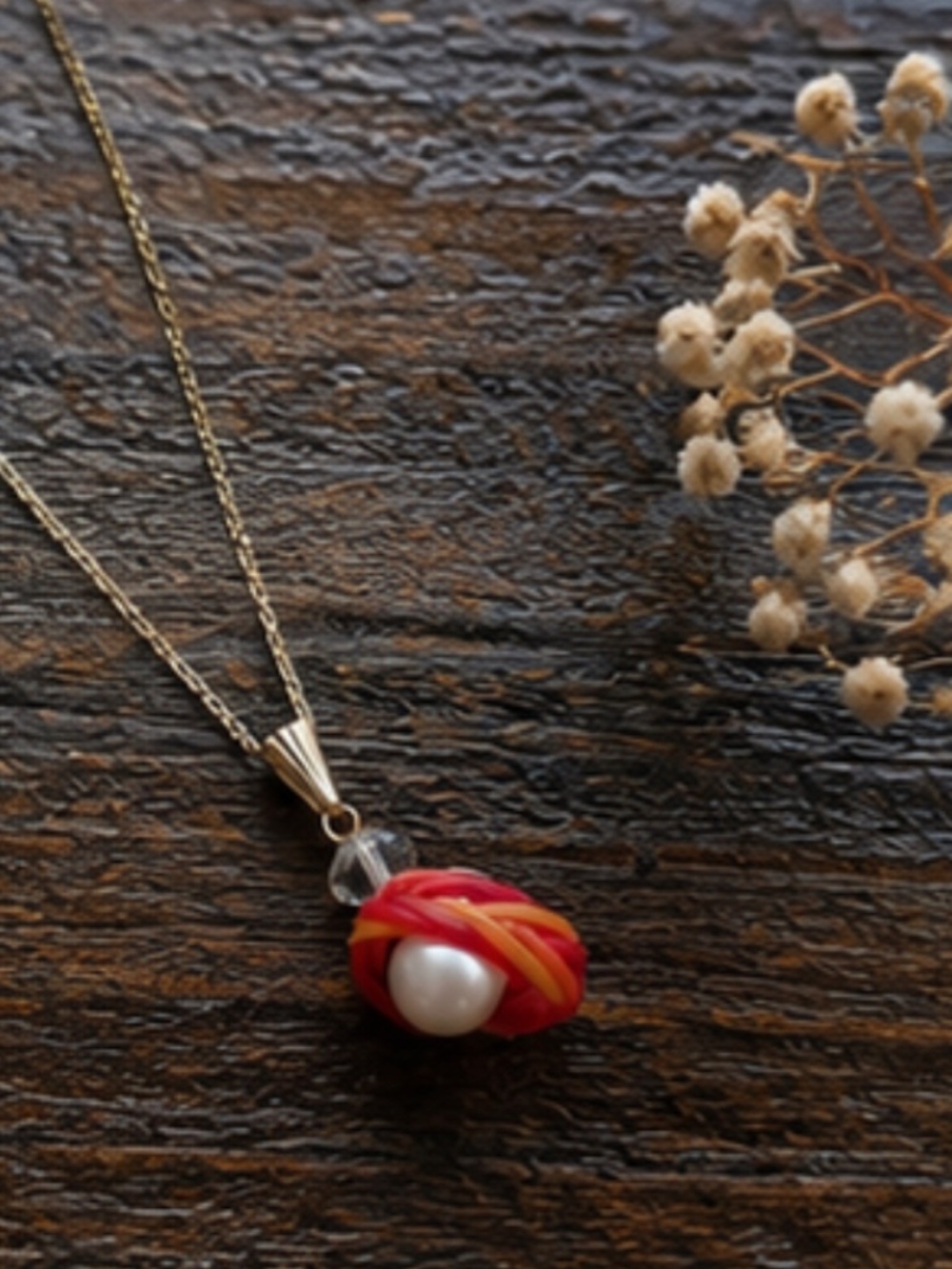 Red & Orange Knot Pearl Necklace - Picture 4 of 4
